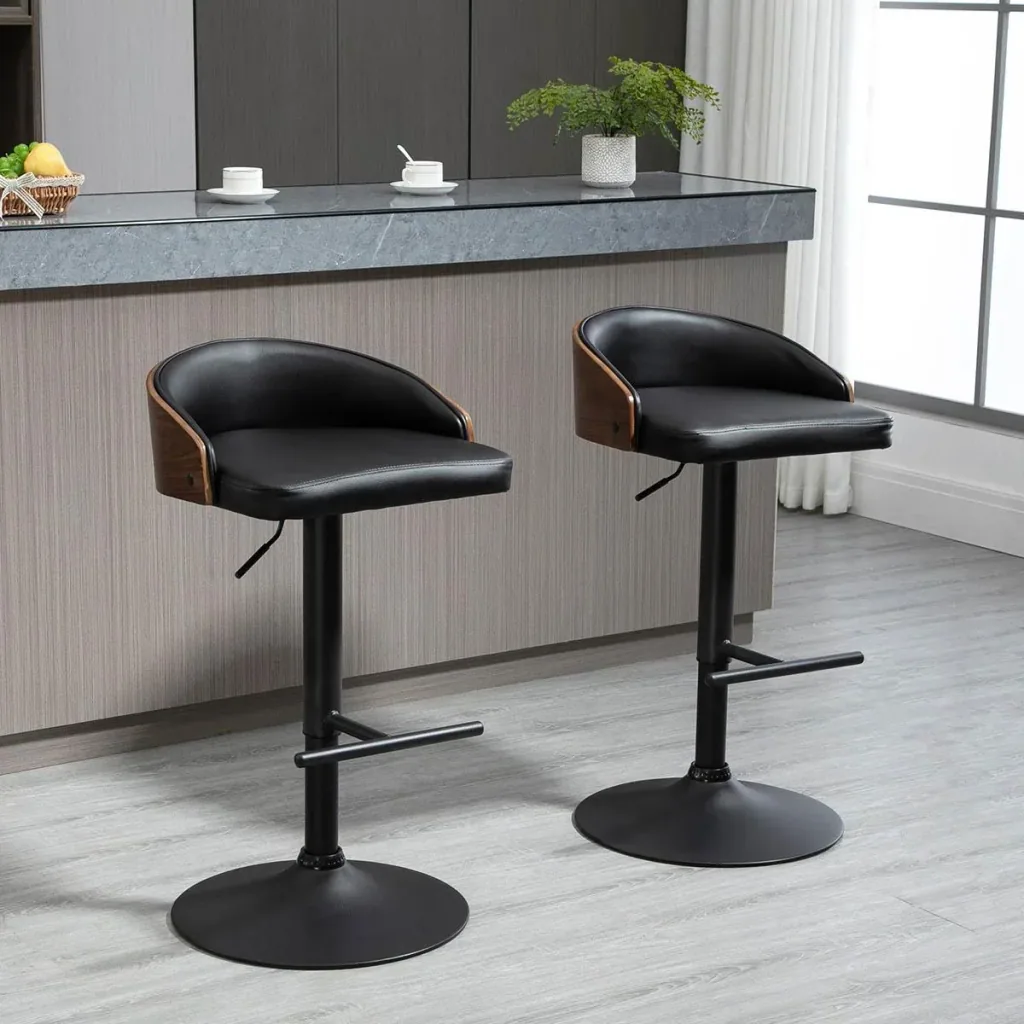 2er-Set Barhocker drehbare Barstühle mit Fußstütze Barstuhl höhenverstellbar Küchenstühle Drehstühle Kunstleder Holz Sch