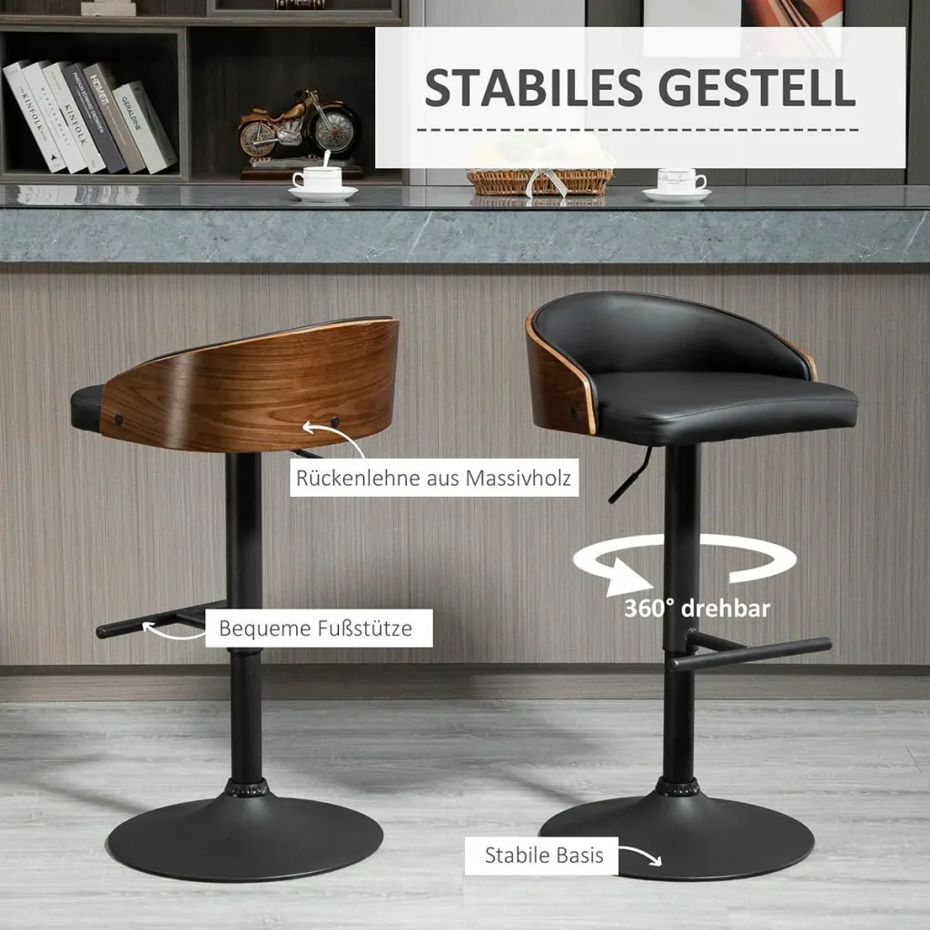 2er-Set Barhocker drehbare Barstühle mit Fußstütze Barstuhl höhenverstellbar Küchenstühle Drehstühle Kunstleder Holz Sch