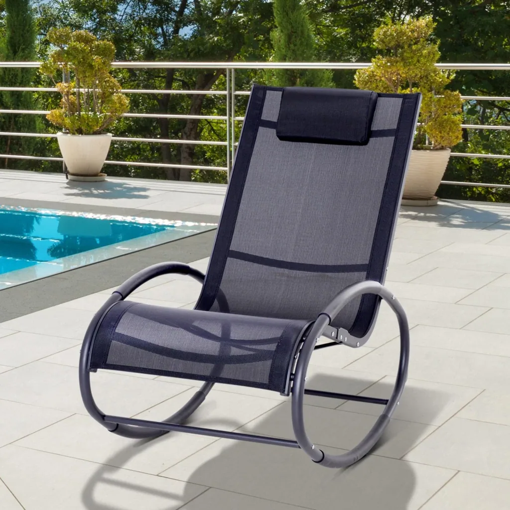 Schaukelstuhl Schaukelliege Gartenliege Schwungliege mit Kopfkissen wetterfest Aluminium Schwarz bis 120 kg 113 x 63 x 8