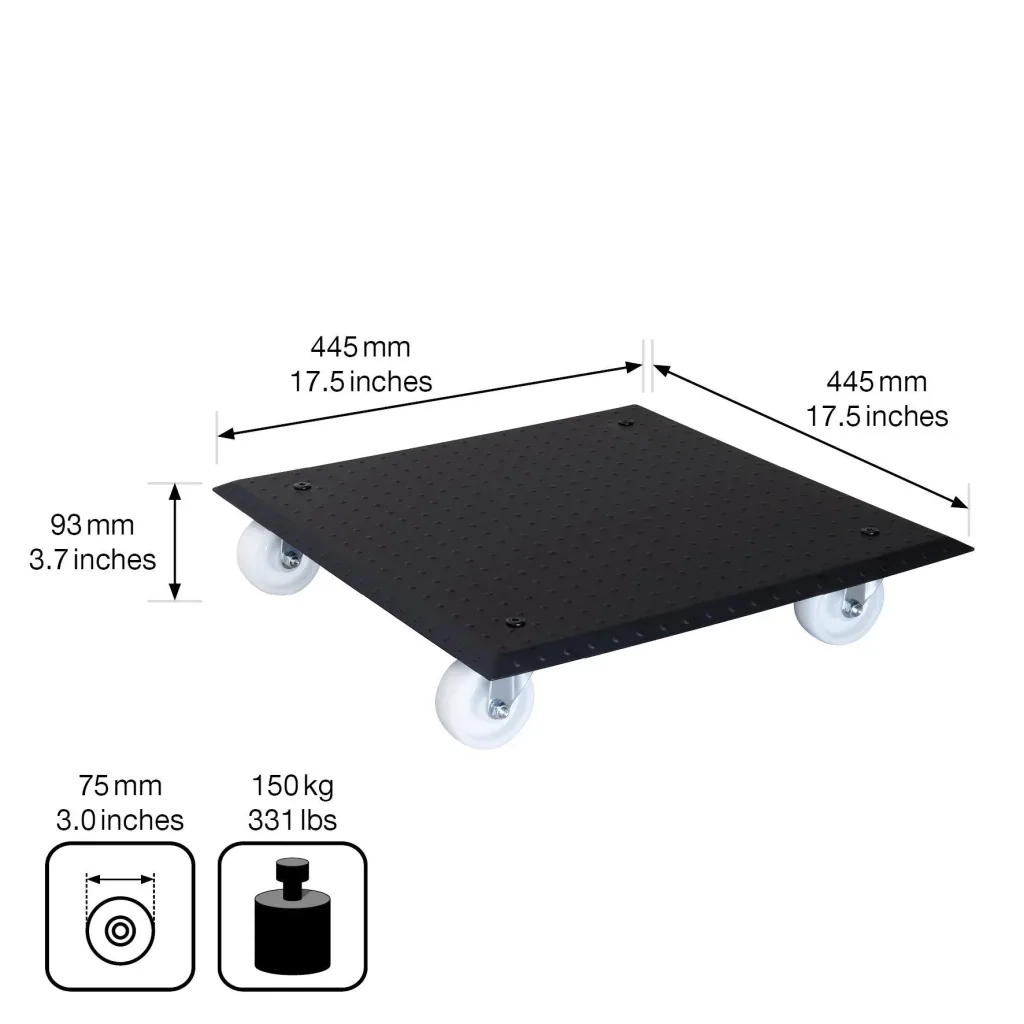 Multi Roller MR 1391, 45 x 45 x 9,5 cm, harte Rollen Ø 75 mm, Rollenlager, Aluminium Noppenblech, Tragkraft 150 kg