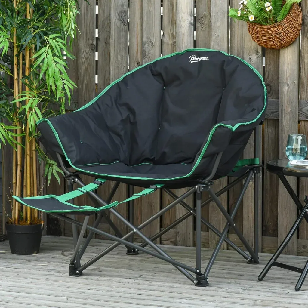 Campingstuhl mit Fußstütze schwarz, grün