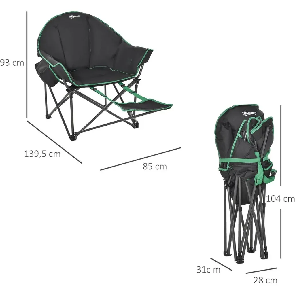 Campingstuhl mit Fußstütze schwarz, grün