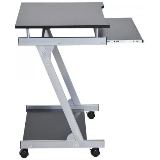 Schreibtisch Computertisch Bürotisch Rollbar mit Tastaturauszug Spanplatte, Stahl Schwarz
