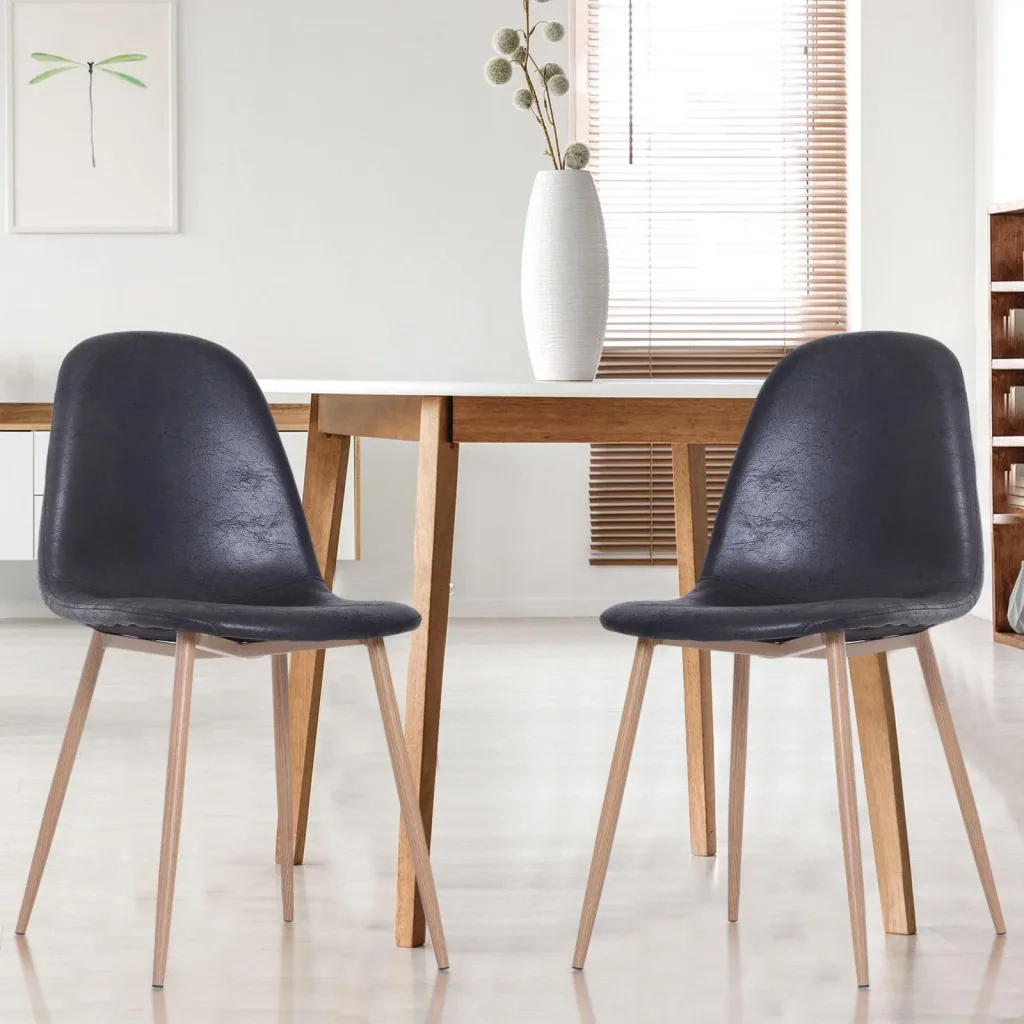 2er-Set Esszimmerstuhl Küchenstuhl mit Rückenlehne Kunstwildleder Sessel Schwarz
