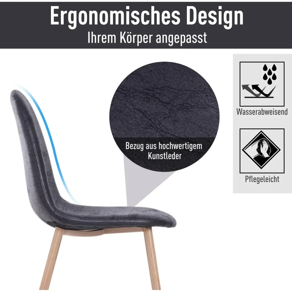 2er-Set Esszimmerstuhl Küchenstuhl mit Rückenlehne Kunstwildleder Sessel Schwarz