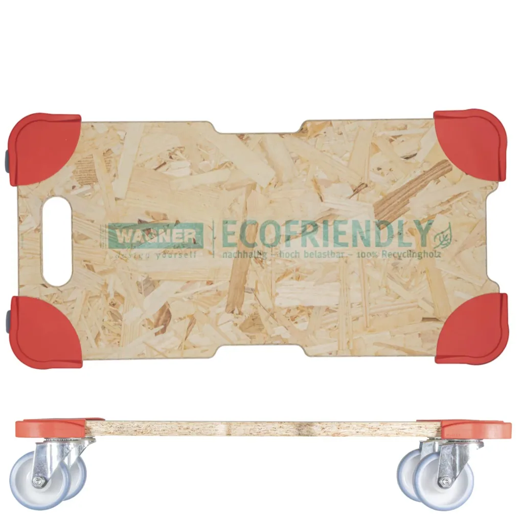 Transporthilfe MM 1322, 59 x 29 x 11 cm, softe Rollen Ø 75 mm, Gleitlager, OSB Platte, CO2-neutral, Tragkraft 250 kg
