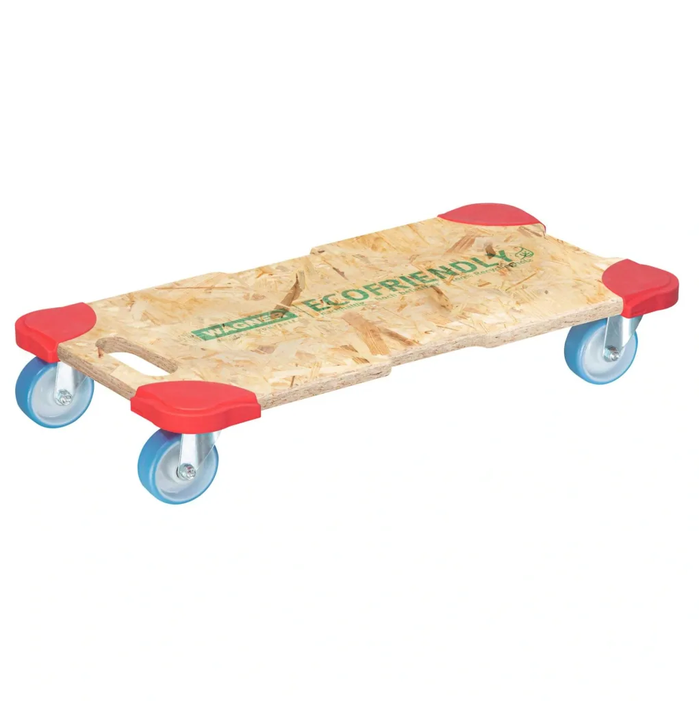 Transporthilfe MM 1322, 59 x 29 x 11 cm, softe Rollen Ø 75 mm, Gleitlager, OSB Platte, CO2-neutral, Tragkraft 250 kg