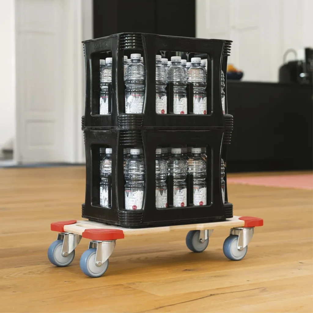 Transporthilfe MM 1322, 59 x 29 x 11 cm, softe Rollen Ø 75 mm, Gleitlager, OSB Platte, CO2-neutral, Tragkraft 250 kg