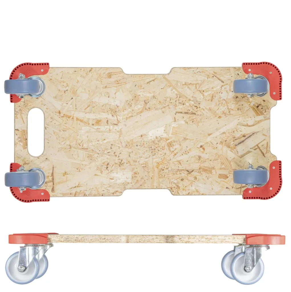 Transporthilfe MM 1322, 59 x 29 x 11 cm, softe Rollen Ø 75 mm, Gleitlager, OSB Platte, CO2-neutral, Tragkraft 250 kg