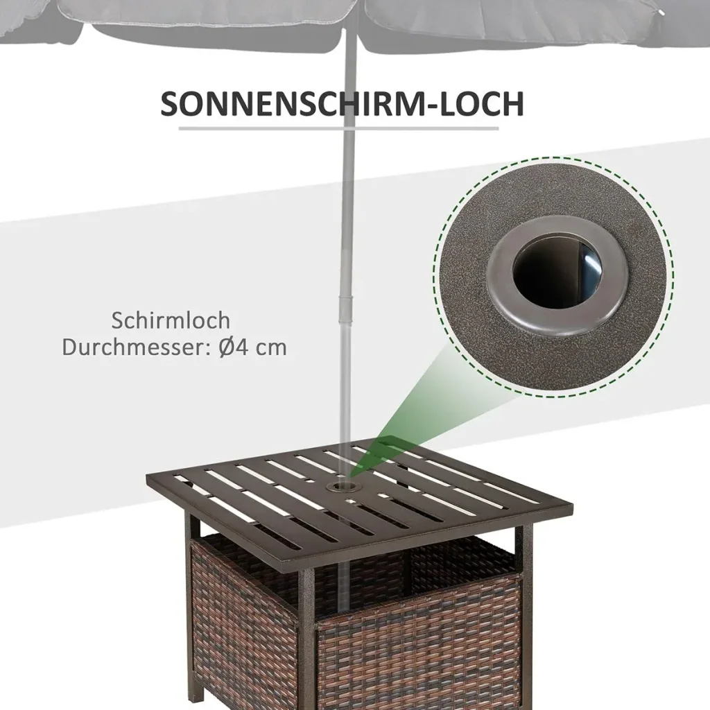 Gartentisch mit Schirmloch braun
