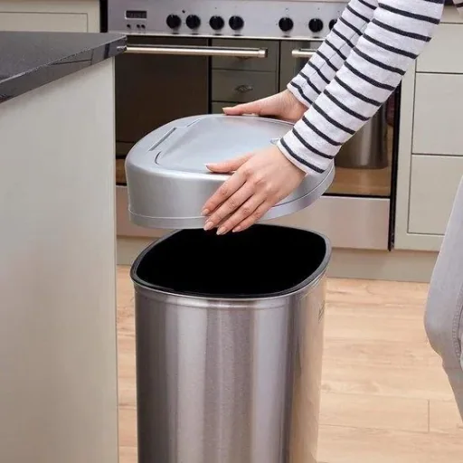 Mülleimer mit Bewegungssensor - Edelstahl - 50 Liter - Sensoreimer - Freisprecheinrichtung