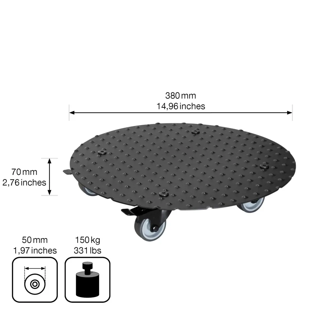 Multi Roller MR 7006, Ø 38 x 7,5 cm, softe Rollen Ø 50 mm, Gleitlager, 2 Bremsen, Alu Riffelblech, Tragkraft 150 kg