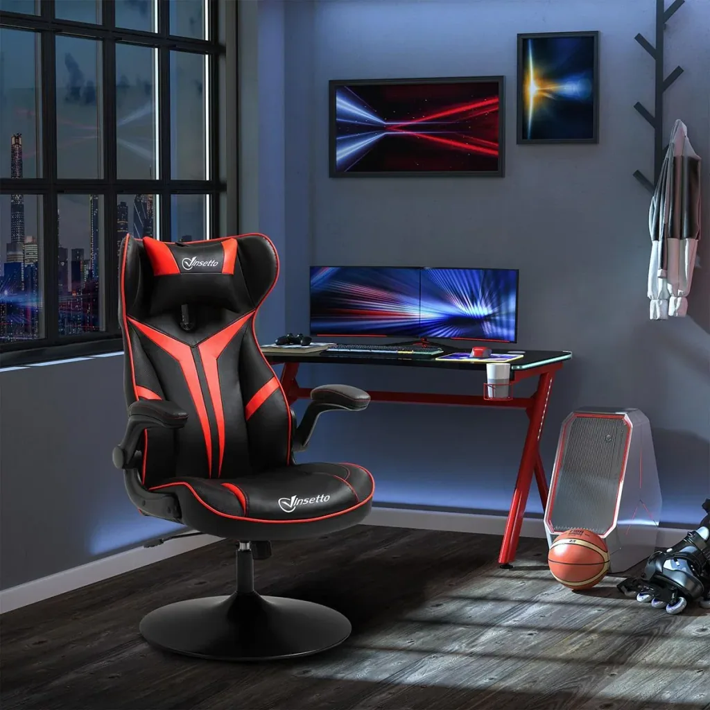 Gaming Stuhl ergonomischer Computerstuhl mit Wippfunktion Drehstuhl höhenverstellbar Stahl Schwarz+Rot 67 x 75 x 106-112