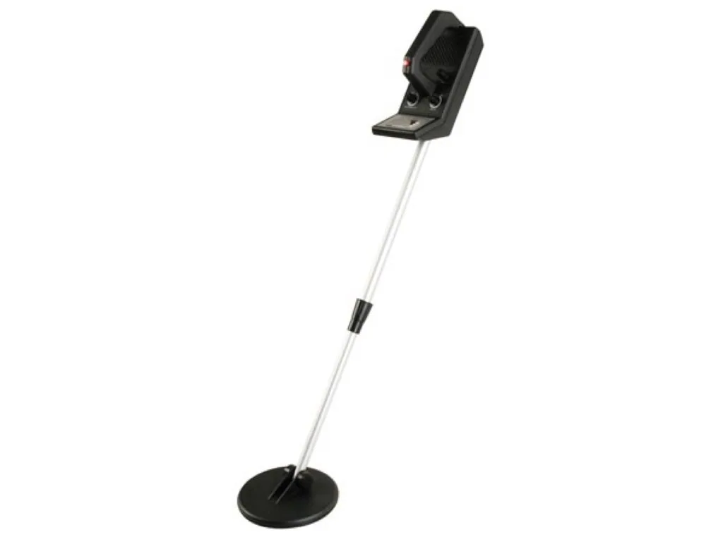 Einsteiger-Metalldetektor mit wasserdichter 16 cm Suchspule, Suchtiefe bis 12 cm, Analoganzeige, einstellbare Empfindlichkeit, Kopfhöreranschluss