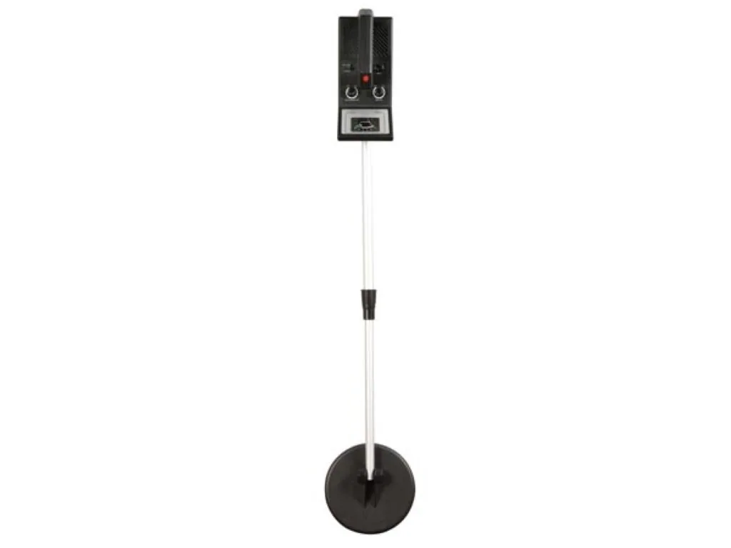 Einsteiger-Metalldetektor mit wasserdichter 16 cm Suchspule, Suchtiefe bis 12 cm, Analoganzeige, einstellbare Empfindlichkeit, Kopfhöreranschluss