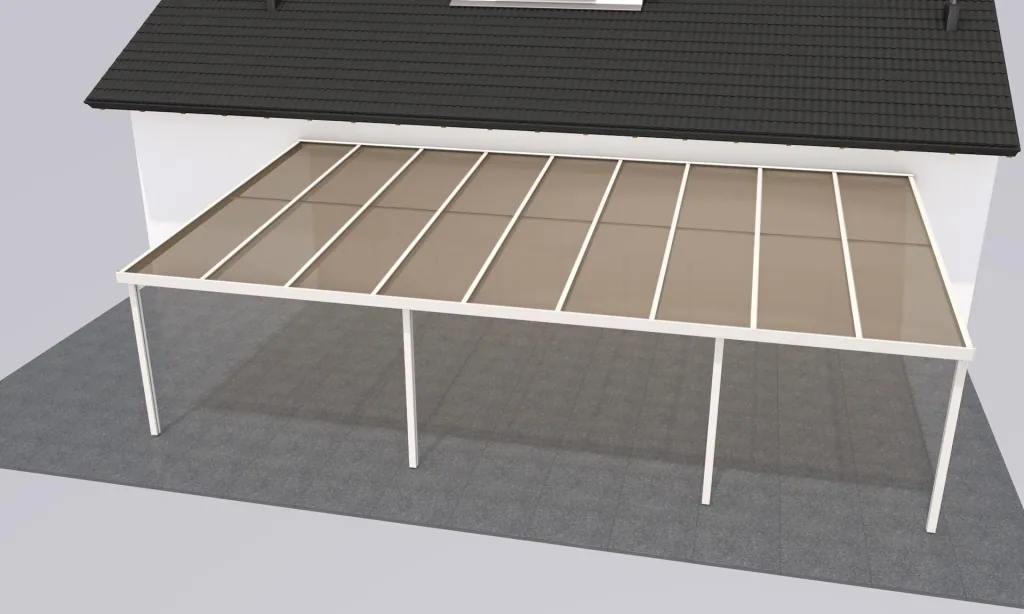 Terrassendach Premium, weiß, 9135 x 5060 mm - Acryl Stegplatten 16mm, bronze