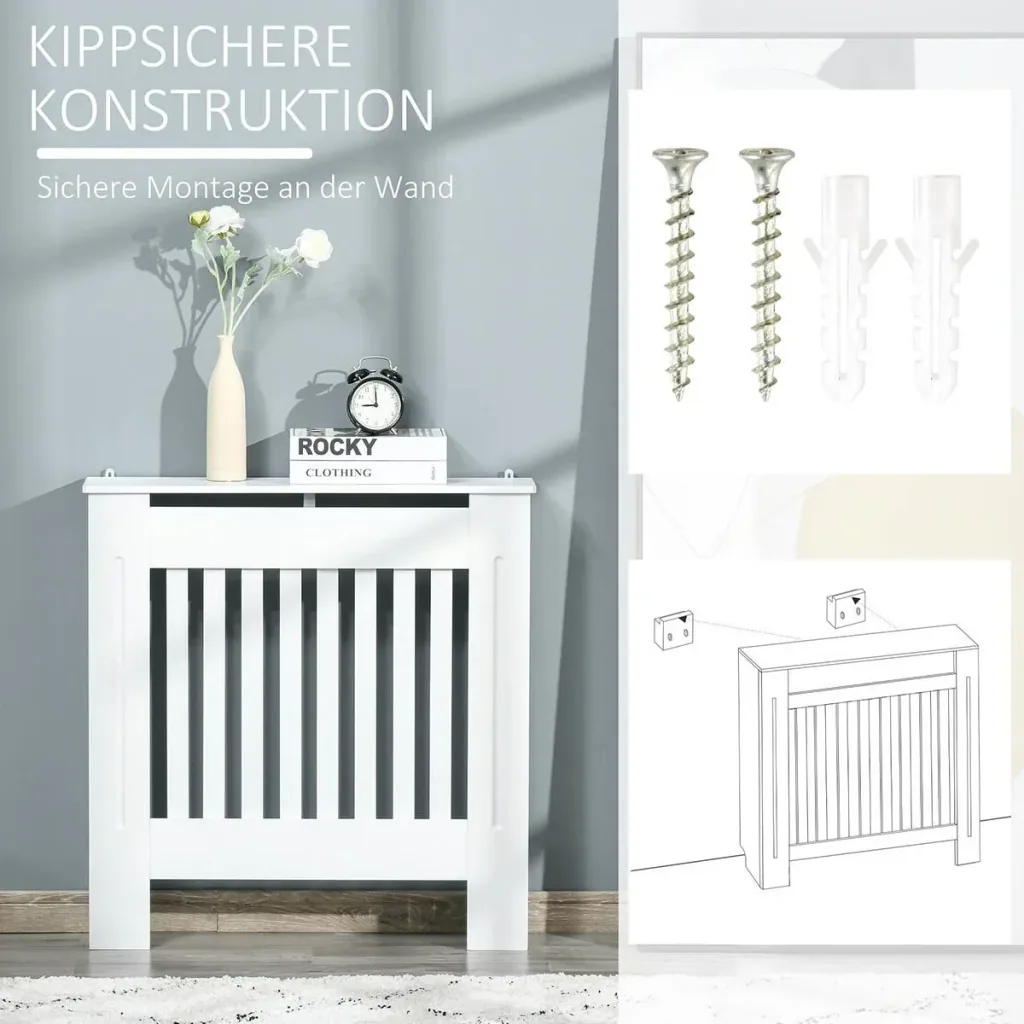 Heizkörperverkleidung Heizungsabdeckung 78x19x81cm Heizkörper Abdeckung für Schlafzimmer Wohnzimmer MDF Weiß