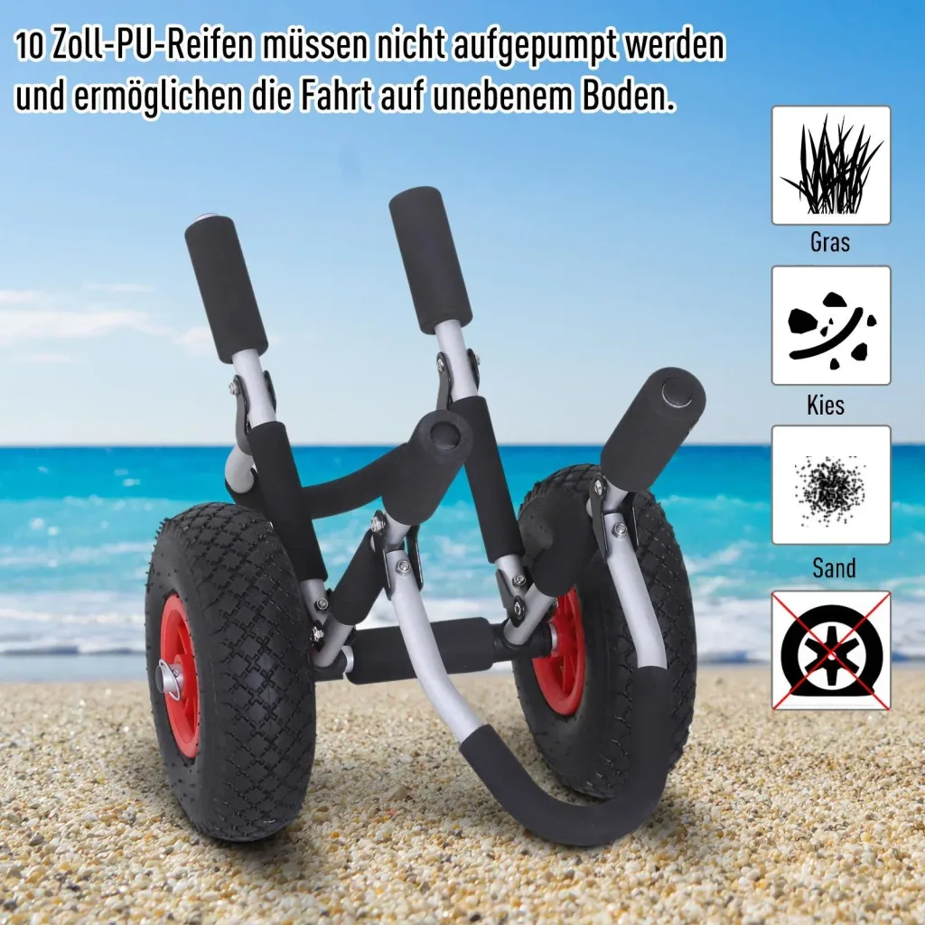 Kanuwagen Kajakwagen Surfwagen klappbar gepolstert PU-Reifen Alu Silber bis 45 kg L65 x B38 x H52 cm