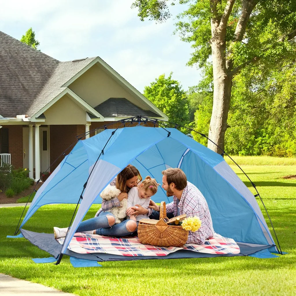Automatik Strandmuschel Pop up Zelt Outdoor mit Boden Fenster Tragetasche 3 4 Personen 250 x 250 x 155 cm