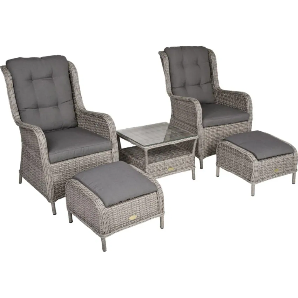 Sessel-Set VALENCIA, 5-teilig, Stahl / Kunststoffgeflecht / Polyester, grau