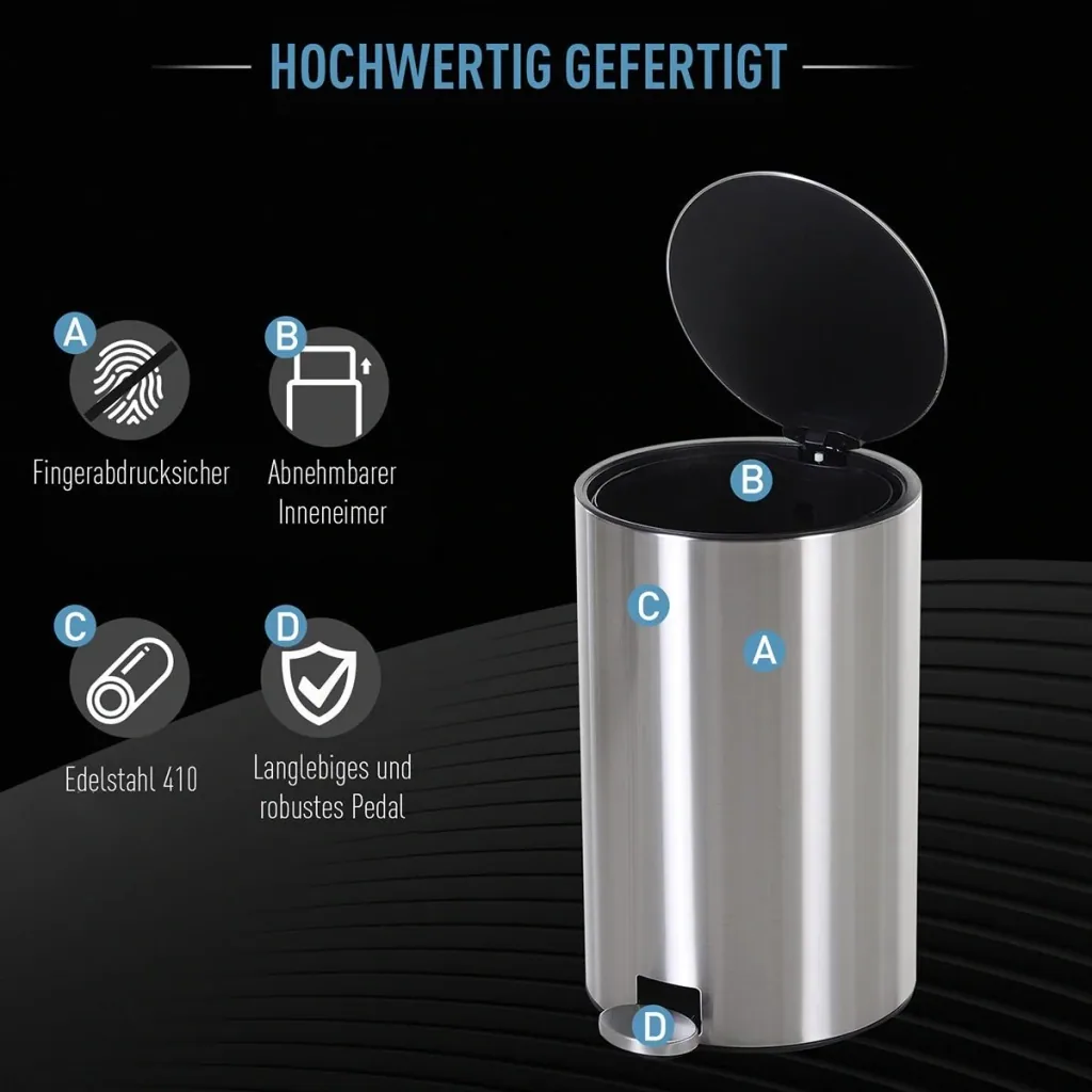 Abfalleimer mit Inneneimer silber/schwarz
