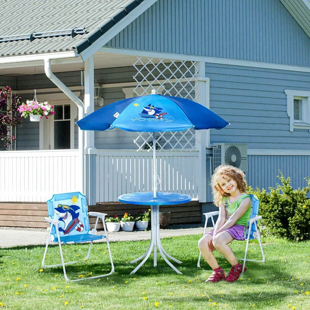 Gartentischset für 3-6 Jährige, Hai-Design, blau