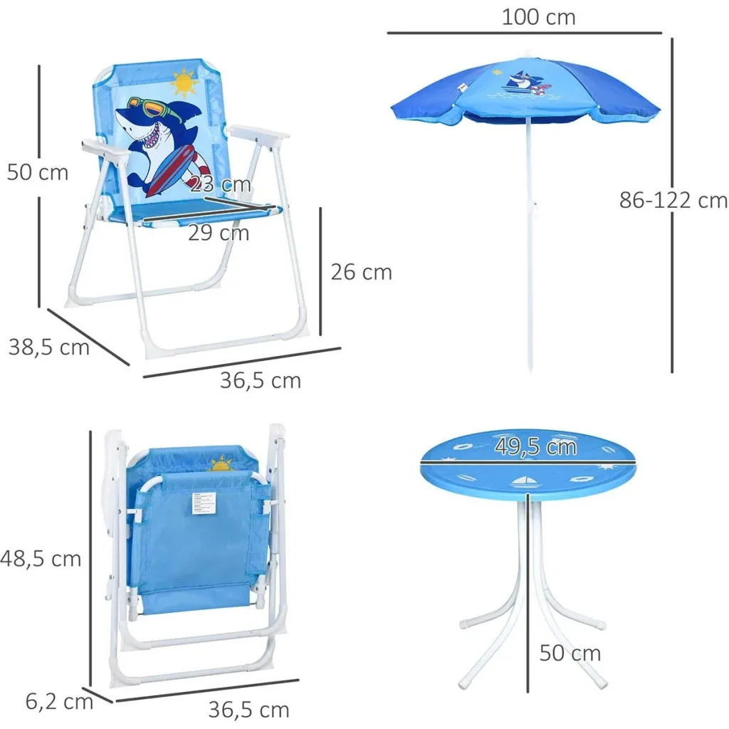 Gartentischset für 3-6 Jährige, Hai-Design, blau