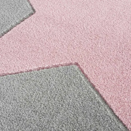 Livone Kinderteppich Stern rosa auf grau, Teppichgrösse: 160 x 230 cm