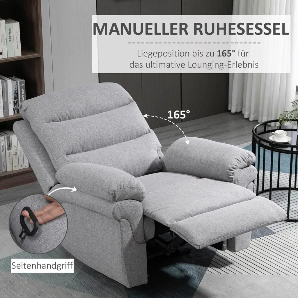 Relaxsessel mit Liegefunktion Einzelsofa Verstellbar Liege 165° neigbar Liegesessel Ruhesessel Fernsehsessel für Wohnzim