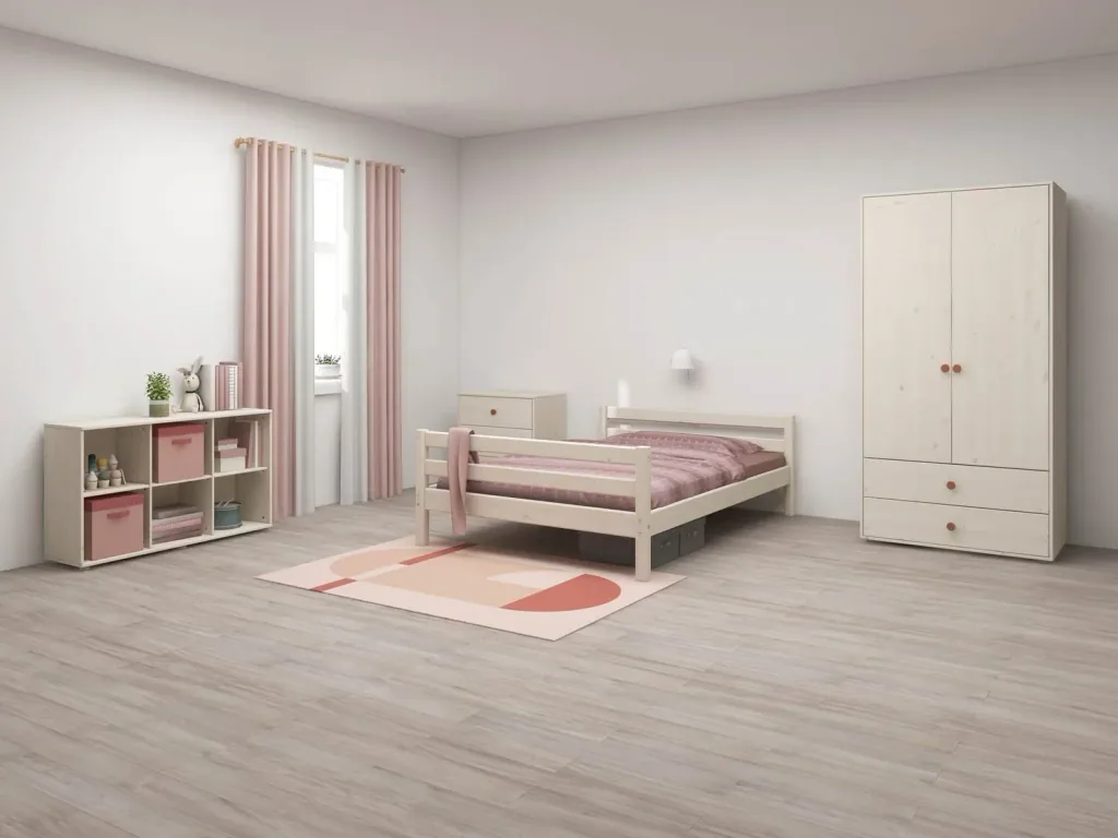 FLEXA Jugendbett, Einzelbett - Classic, Massivholz Kiefer, 140x200 cm, Farbe: Weiß gewaschene Kiefer