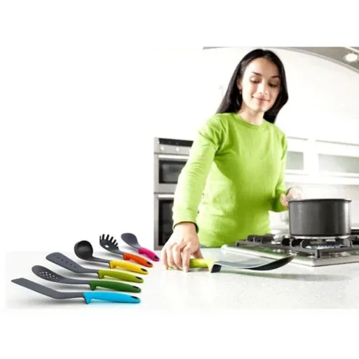 7-teiliges Küchenzubehör-Set - multicolor - Servierlöffel, Spatel, Spaghetti-Löffel, Schöpfkelle, Spachtel, Schaumlöffel