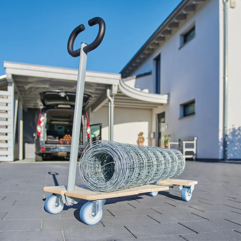 Transporthilfe MM 1333, 74-101 x 37 x 14,5 cm, softe Rollen Ø 100 mm, Rollenlager, 2 Bremsen, FSC®, Tragkraft 200 kg