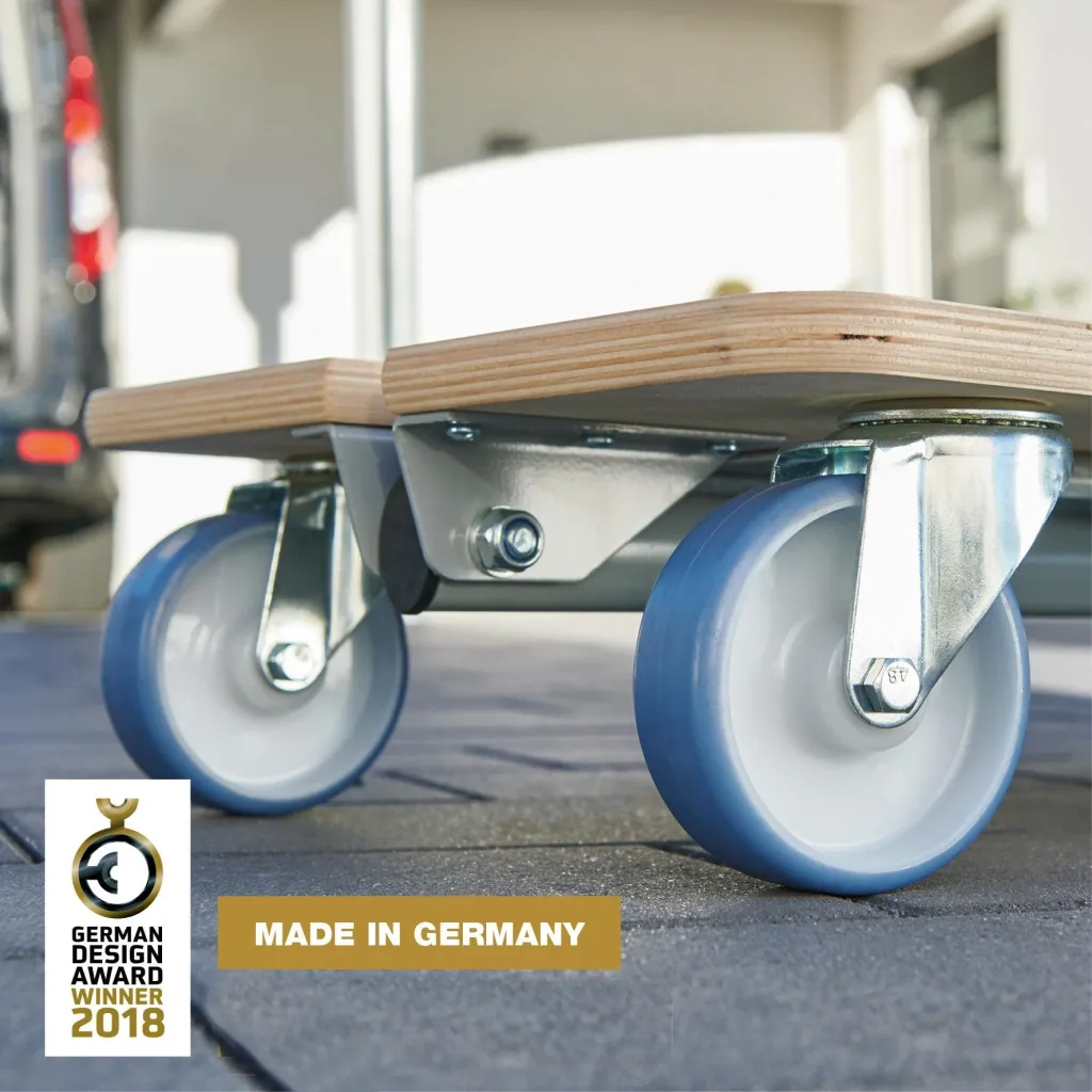 Transporthilfe MM 1333, 74-101 x 37 x 14,5 cm, softe Rollen Ø 100 mm, Rollenlager, 2 Bremsen, FSC®, Tragkraft 200 kg