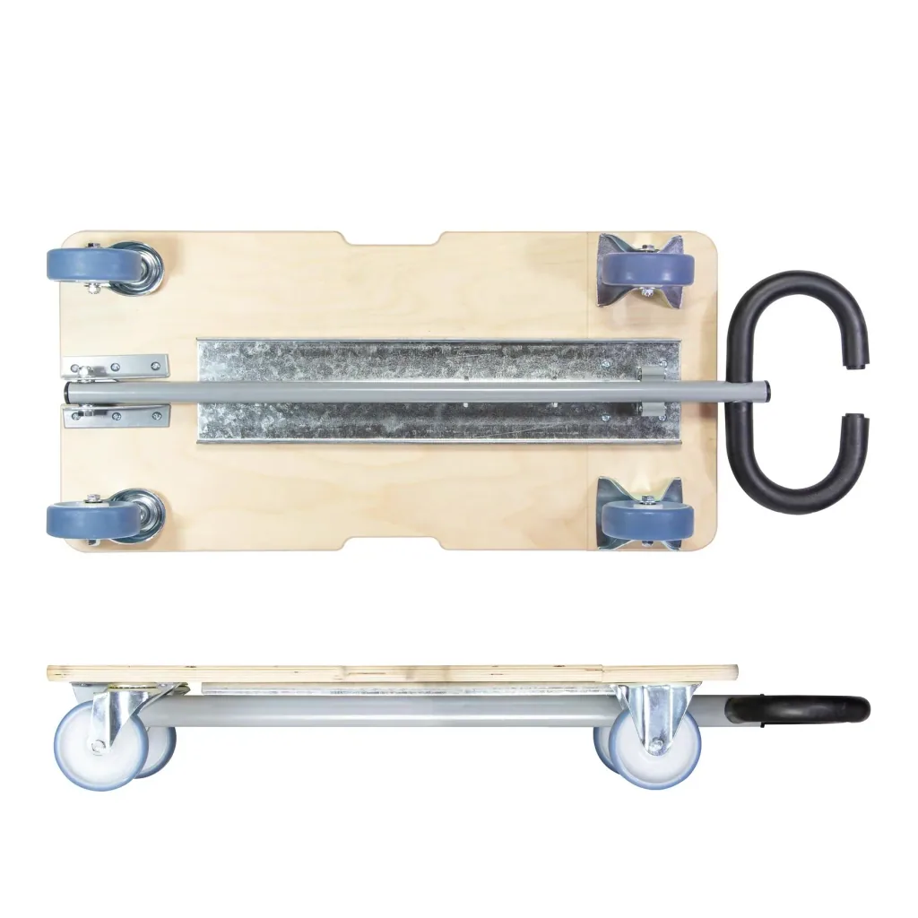Transporthilfe MM 1333, 74-101 x 37 x 14,5 cm, softe Rollen Ø 100 mm, Rollenlager, 2 Bremsen, FSC®, Tragkraft 200 kg