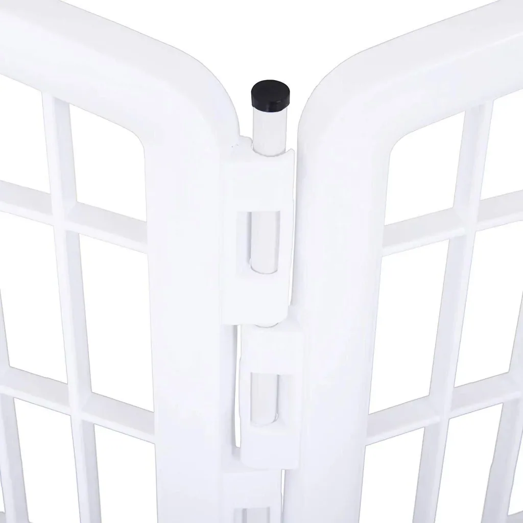 Welpengitter Freilaufgehege Laufstall für Haustiere mit Tür 6 Teile sechseckig PP-Kunststoff rostfrei Weiß Ø135 x H95 cm