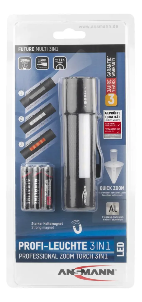 Multifunktionstaschenlampe 3in1 - fokussierbare Taschenlampe, Arbeitsleuchte und Signalleuchte