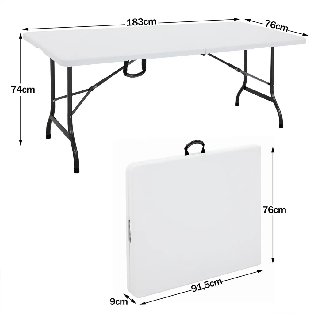 Faltbarer Gartentisch aus weißem Kunststoff 183x76cm