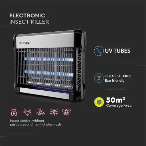VT-3216 Insektenlampe - 2"8W - 50m Reichweite - UV-Licht - Grau