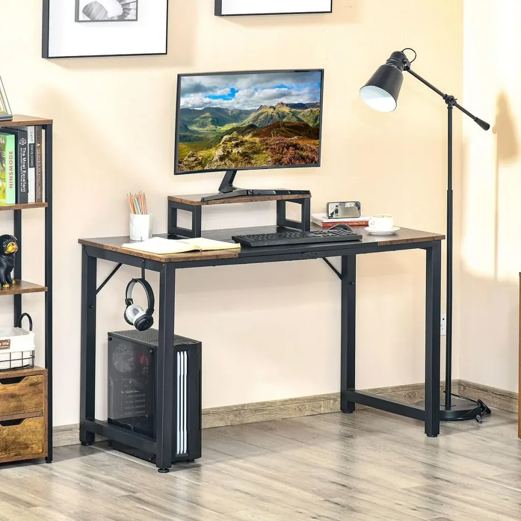 Computertisch Schreibtisch PC Tisch Bürotisch Industriestil Spanplatte Metall Rustikales Braun+Schwarz 120 x 60 x 73,5 c
