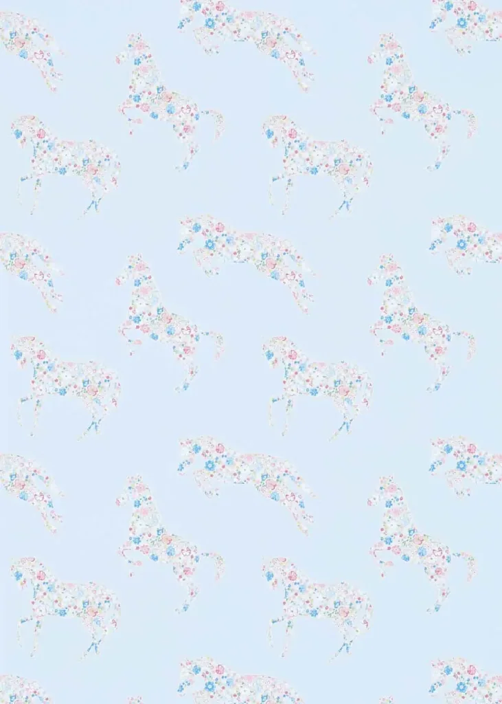 Little Sanderson Abracazoo Tapete Blumen Pferde hellblau