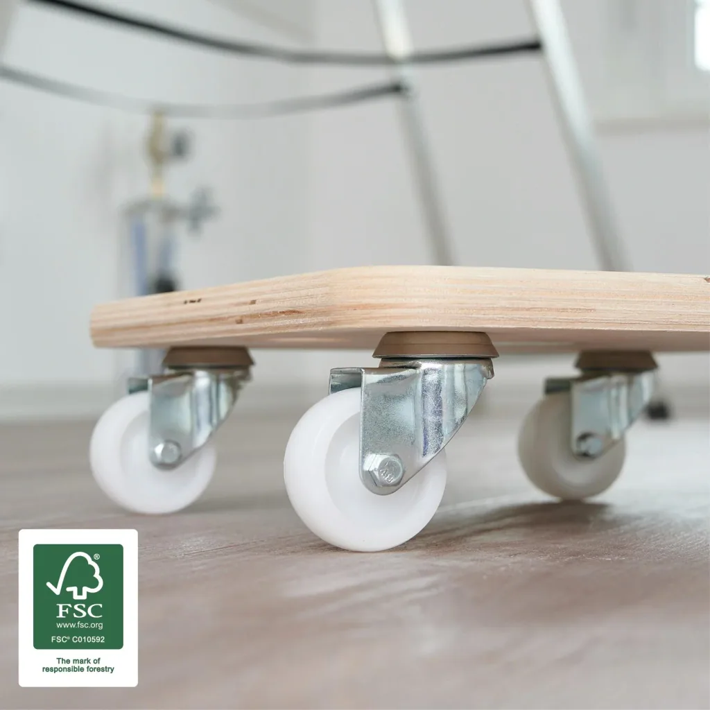 Transporthilfe MM 1352, 29 x 29 x 8,5 cm, harte Rollen Ø 50 mm, Gleitlager, Multiplex Birke FSC®, Tragkraft 250 kg