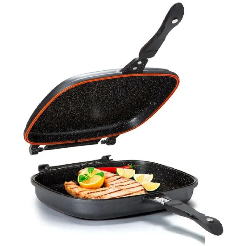 Doppelpfanne / Grillpfanne - 32 cm - Aluminiumguss - Wendegrillpfanne - bordeauxrot