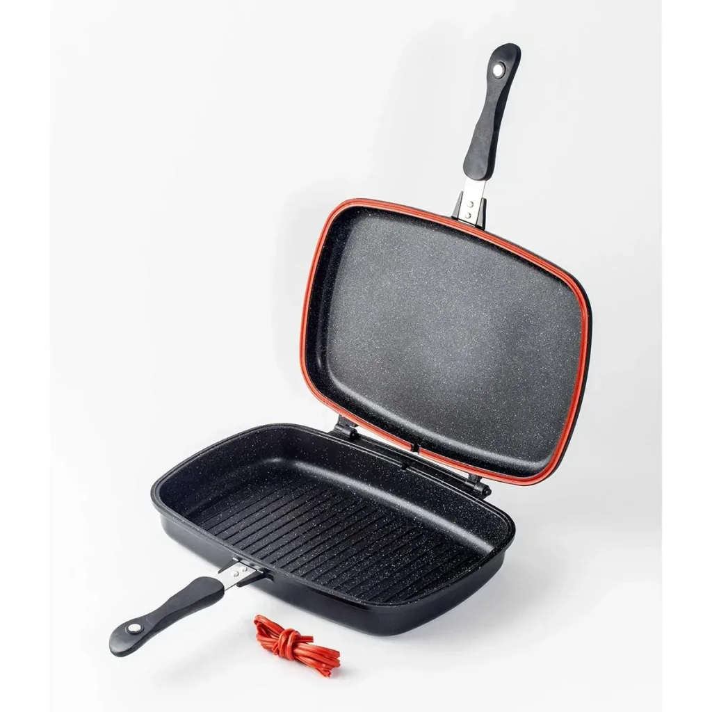 Doppelpfanne / Grillpfanne - 32 cm - Aluminiumguss - Wendegrillpfanne - bordeauxrot