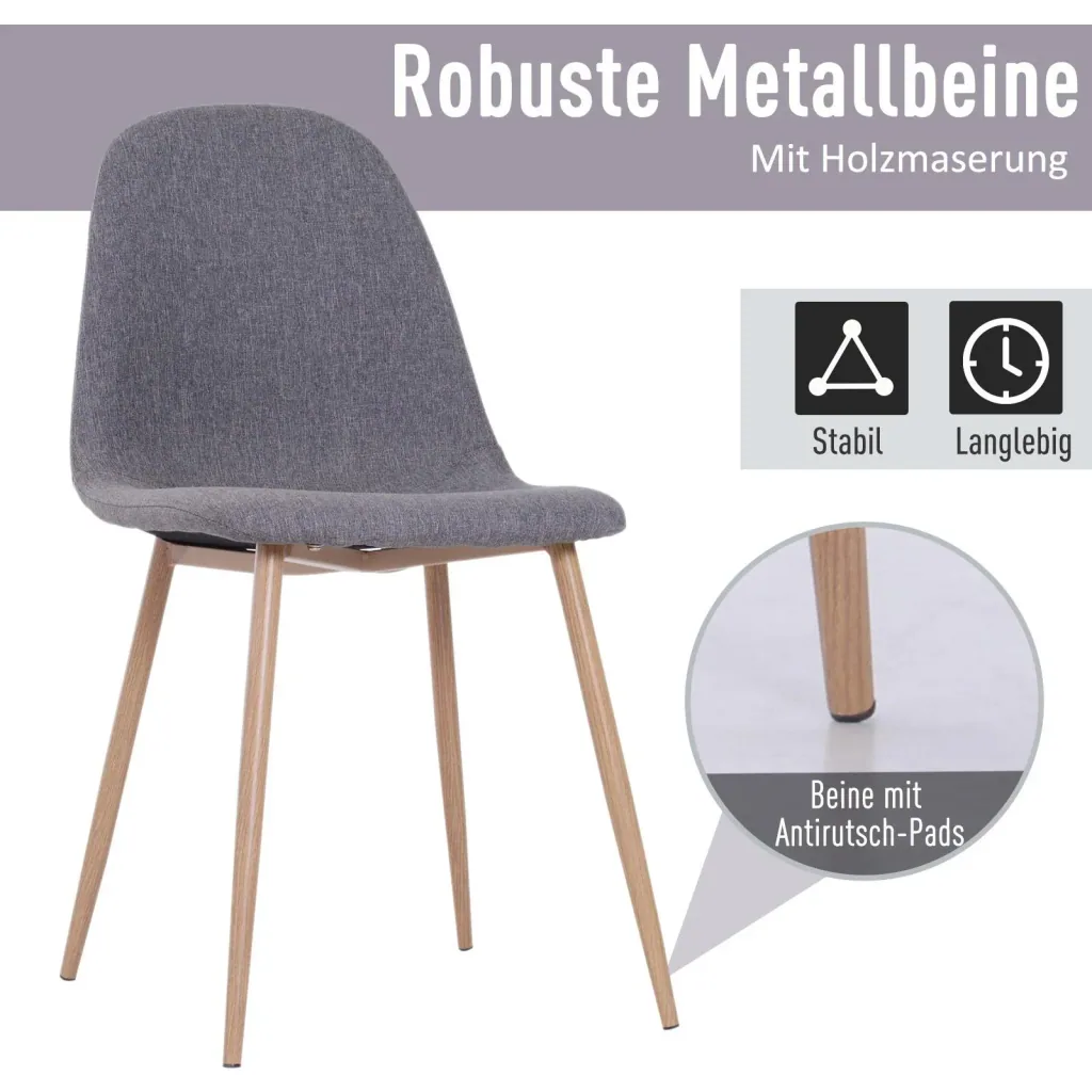 2er-Set Esszimmerstuhl Küchenstuhl mit Rückenlehne Polstersessel Metallbeine Grau 54 x 44,5 x 86 cm