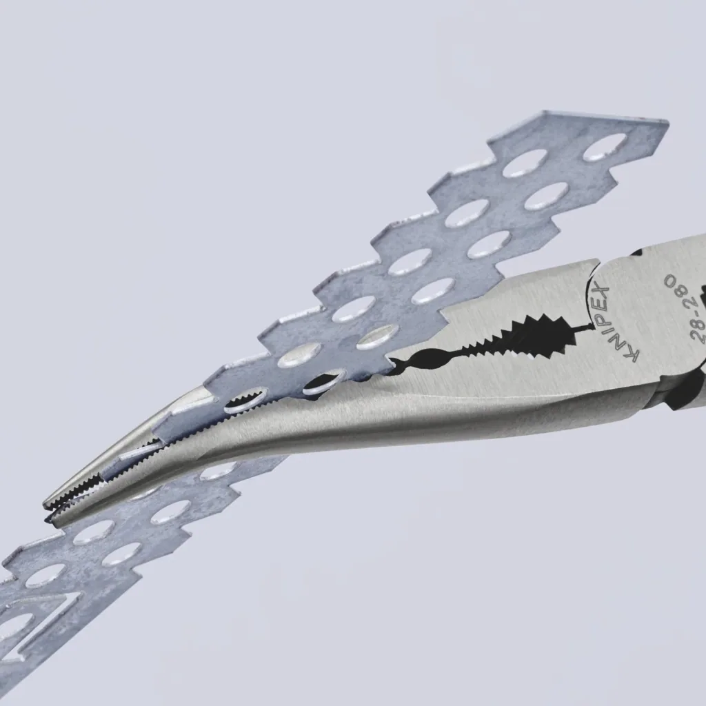 Montierzange mit Querprofilen mit Kunststoff überzogen schwarz atramentiert poliert flach-runde Backen 280 mm