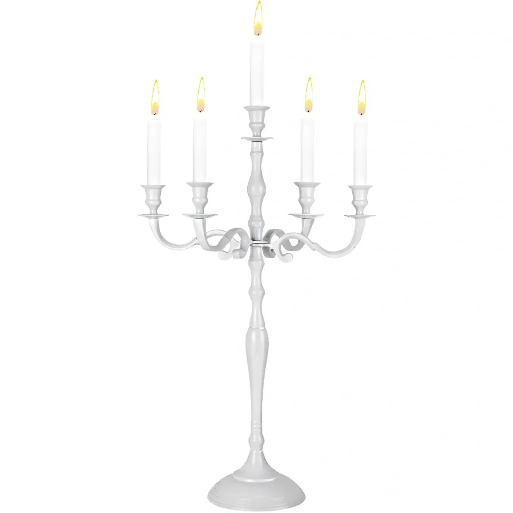 Kerzenleuchter weiß glänzend Aluminium 60cm 5-armig