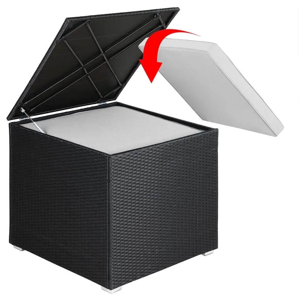 Aufbewahrungsbox - Kissen, Garten - Poly-Rattan - Schwarz - 75x75x70cm