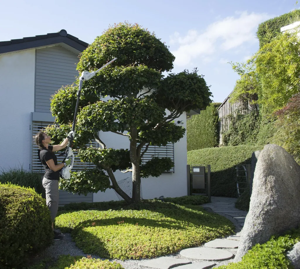 Akku Teleskop 3 in 1 Gartenset - bestehend aus Heckenscheren-Kettensägenaufsatz mit Akku und Ladegerät