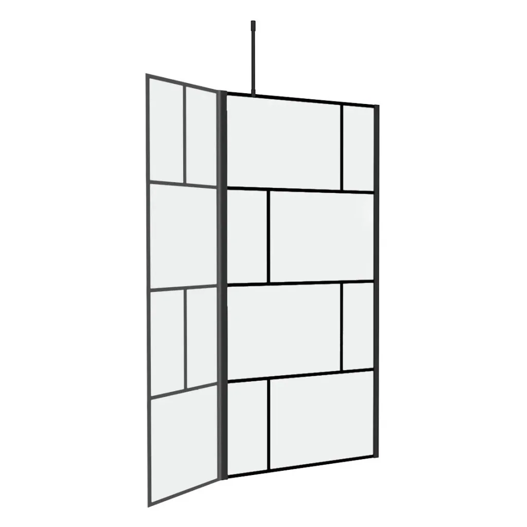 Duschwand in modernem Design 90+40 x 195 cm - Glasdusche mit matt schwarzen Wandprofil - inklusive Deckenhalterung