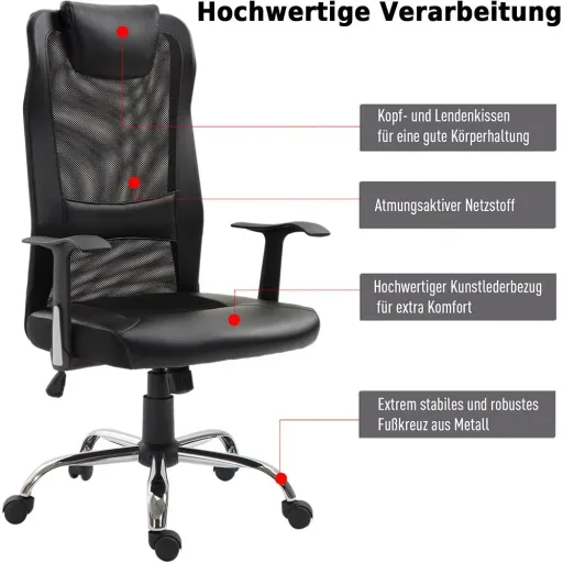 Bürostuhl Drehstuhl höhenverstellbar Schreibtischstuhl Gaming Stuhl ergonomisch PU schwarz 51 x 60,8 x (112 122) cm